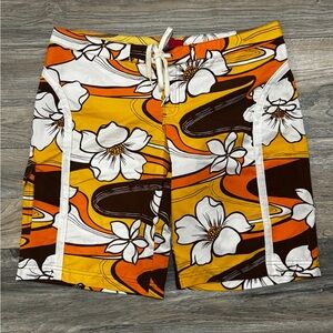 Vintage Y2K Roxy yellow and white floral board shorts size 7